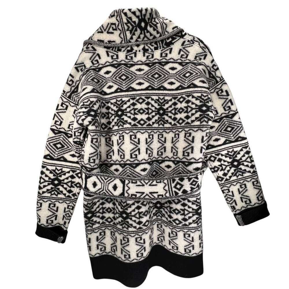 Veronica Beard Wool Sweater Jacket Shawl Collar Belt Aztec Tribal Jacquard Large - Picture 2 of 16